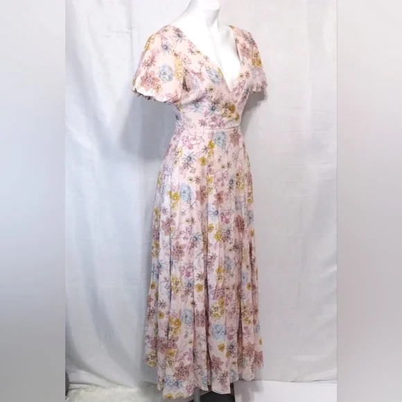 Lulus NWT Floral Print Puff Sleeves Crisscross Open Back Maxi Dress XS - Picture 9 of 15